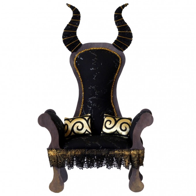 Miniature chair with horns, goth devil dollhouse furniture. 