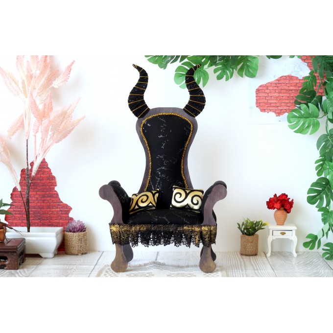 Miniature chair with horns, goth devil dollhouse furniture. 