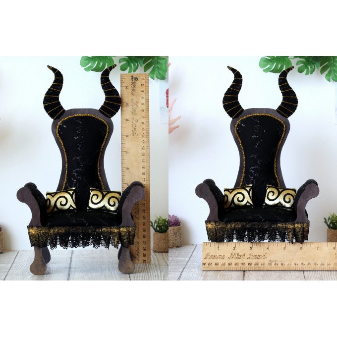 Miniature chair with horns, goth devil dollhouse furniture. 