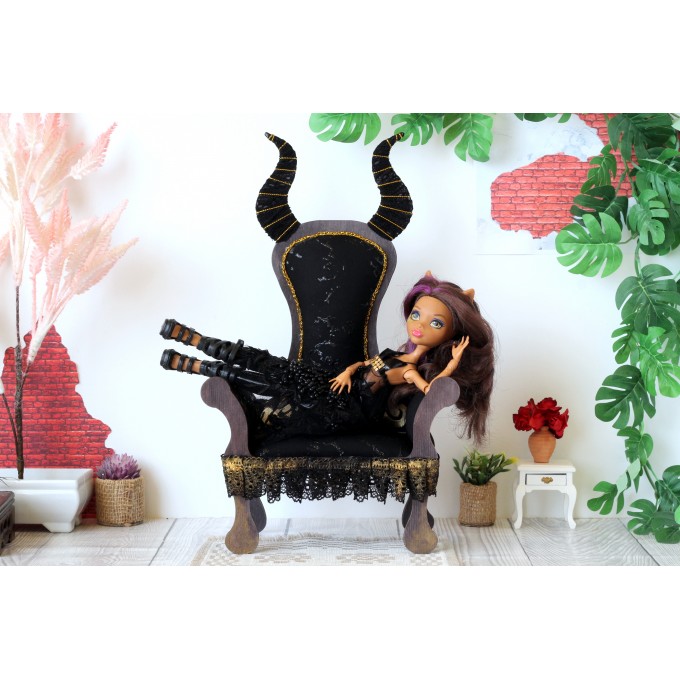 Miniature chair with horns, goth devil dollhouse furniture. 