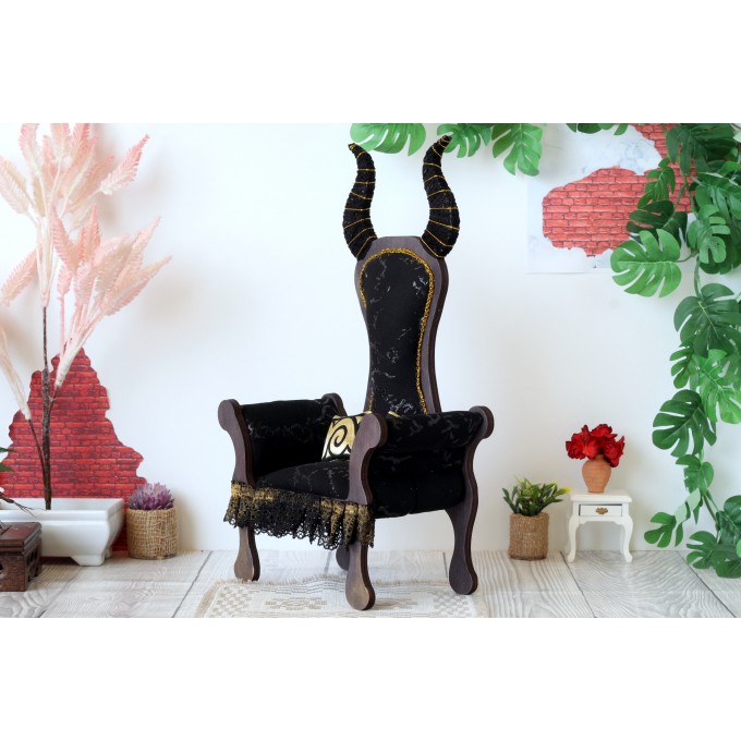 Miniature chair with horns, goth devil dollhouse furniture. 
