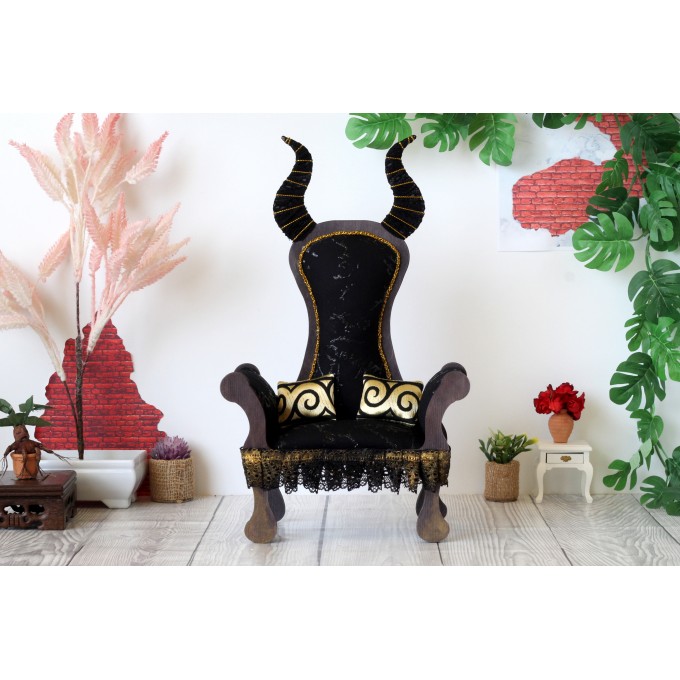 Miniature chair with horns, goth devil dollhouse furniture. 