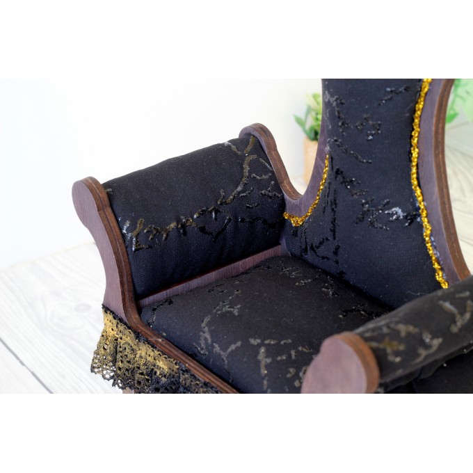Miniature chair with horns, goth devil dollhouse furniture. 