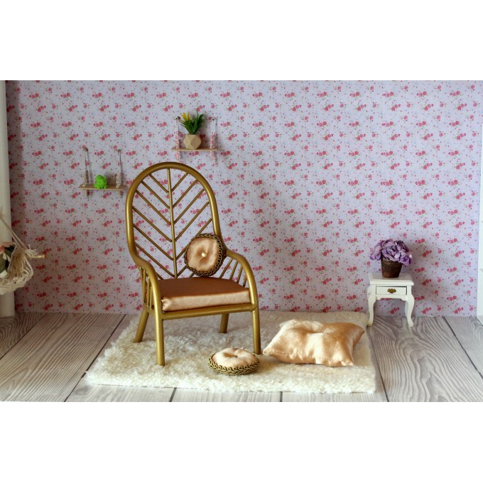 Miniature chair 1:6 scale dollhouse furniture gold metal 