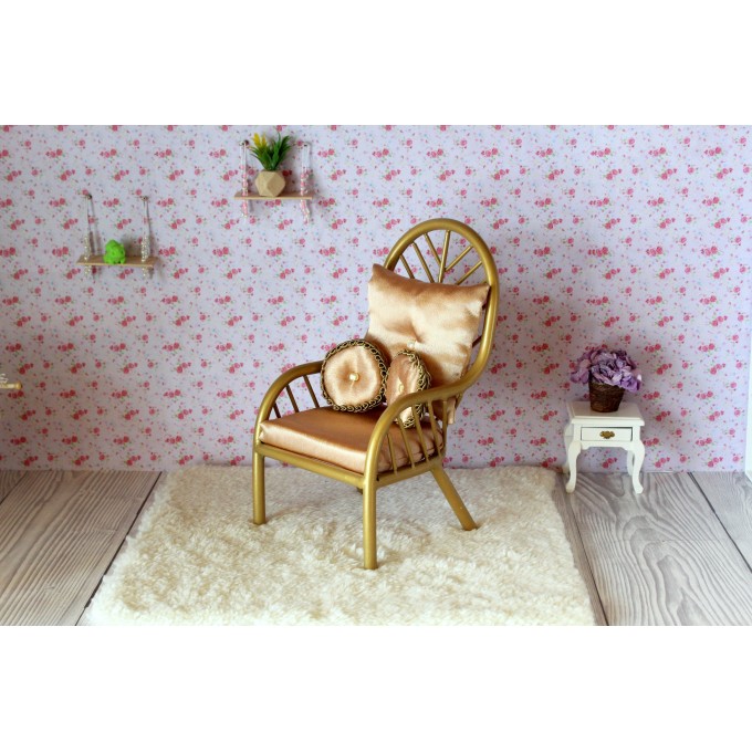 Miniature chair 1:6 scale dollhouse furniture gold metal 