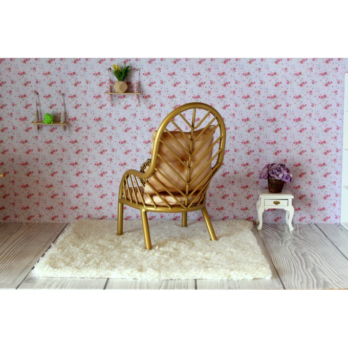 Miniature chair 1:6 scale dollhouse furniture gold metal 