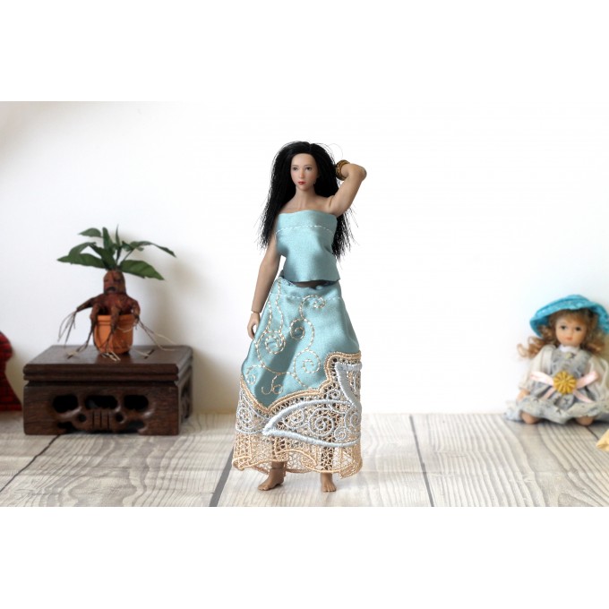 1:12 scale doll outfit, miniature top and skirt 