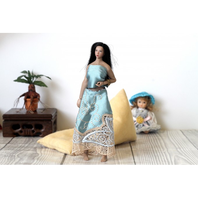 1:12 scale doll outfit, miniature top and skirt 