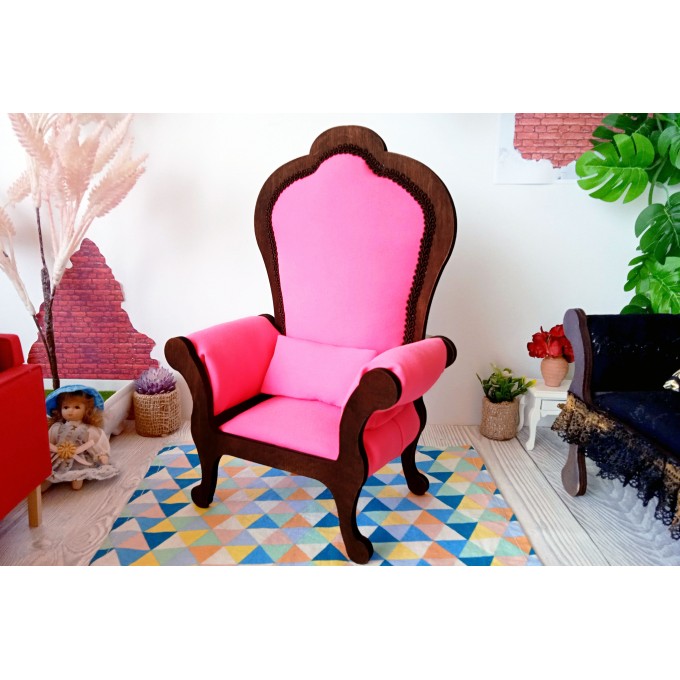 Miniature chair 1:6 scale wooden upholstered colorful 