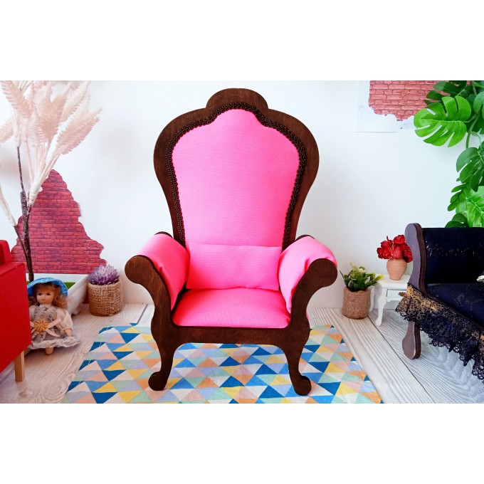 Miniature chair 1:6 scale wooden upholstered colorful 