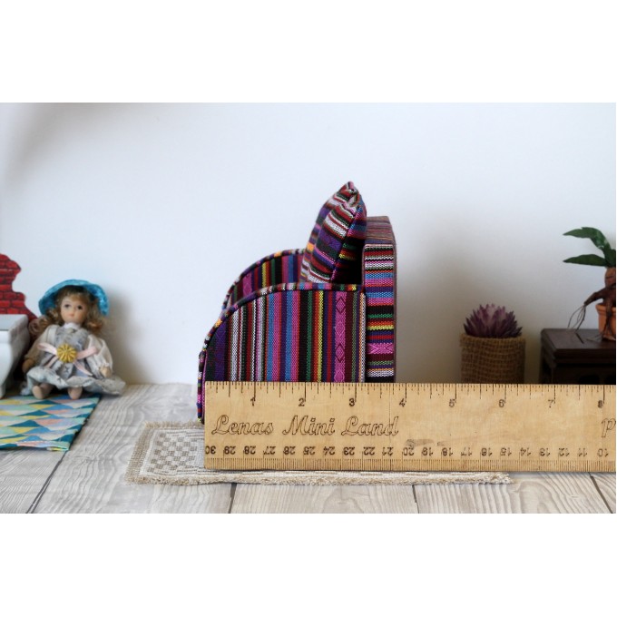 Miniature striped sofa 1:6 scale. Violet textile 