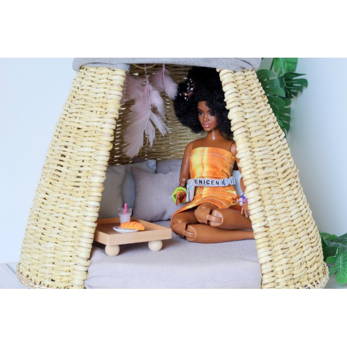 Wicker cone tent miniature dollhouse furniture bjd