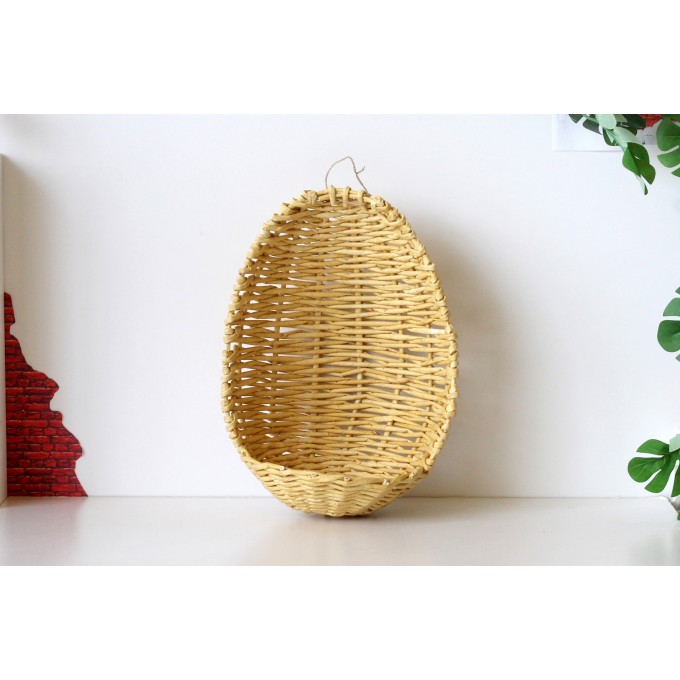 Miniature wicker hanging chair with wood stand 1:6 scale
