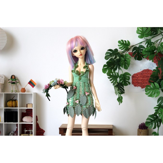 Minifee dryad dress, 1:4 scale doll outfit, crochet 