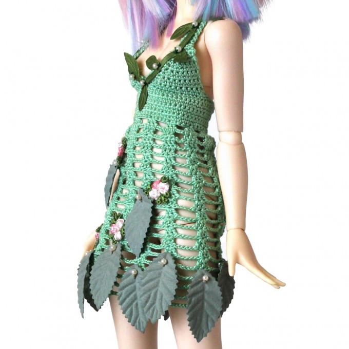 Minifee dryad dress, 1:4 scale doll outfit, crochet 