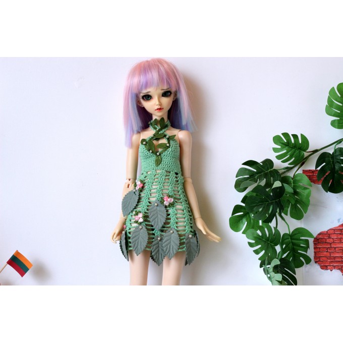 Minifee dryad dress, 1:4 scale doll outfit, crochet 