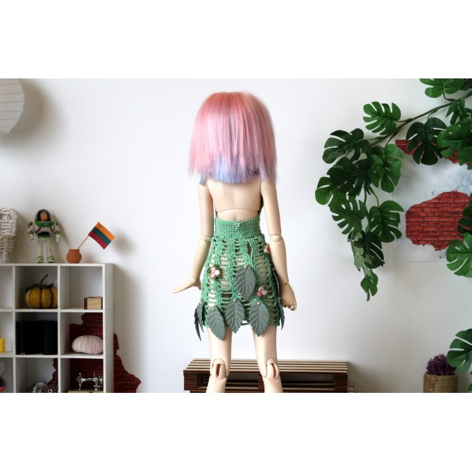 Minifee dryad dress, 1:4 scale doll outfit, crochet 