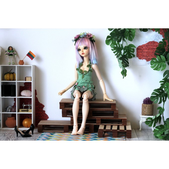 Minifee dryad dress, 1:4 scale doll outfit, crochet 