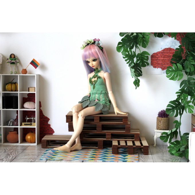 Minifee dryad dress, 1:4 scale doll outfit, crochet 