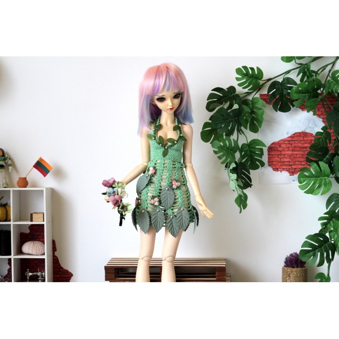 Minifee dryad dress, 1:4 scale doll outfit, crochet 