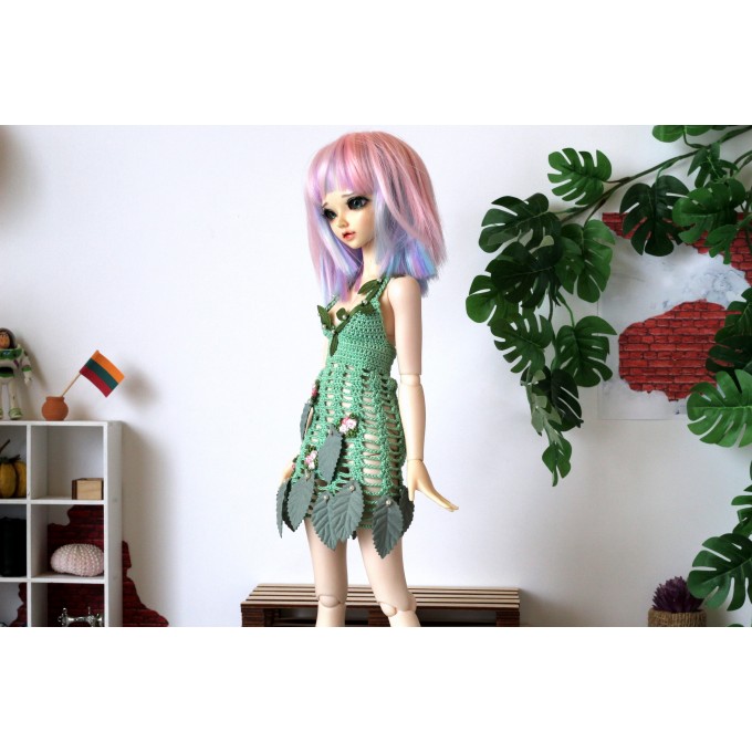 Minifee dryad dress, 1:4 scale doll outfit, crochet 