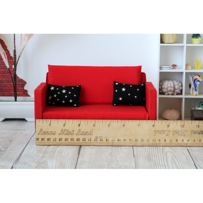 Miniature red sofa, dollhouse furniture 1:6 scale