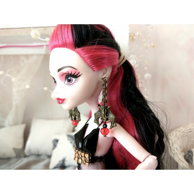 Doll bat earrings, 1:6 scale chain jewelry mini