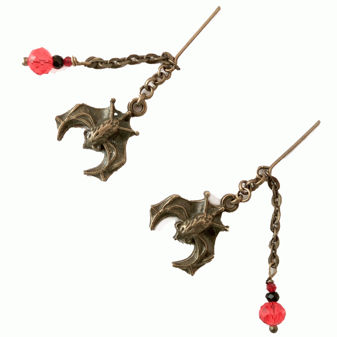 Doll bat earrings, 1:6 scale chain jewelry mini