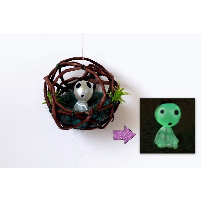 Miniature ghost sitting in the nest, dollhouse fairy forest
