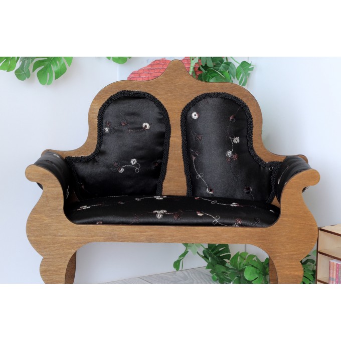 Miniature sofa 1:4 scale upholstered wooden dollhouse 