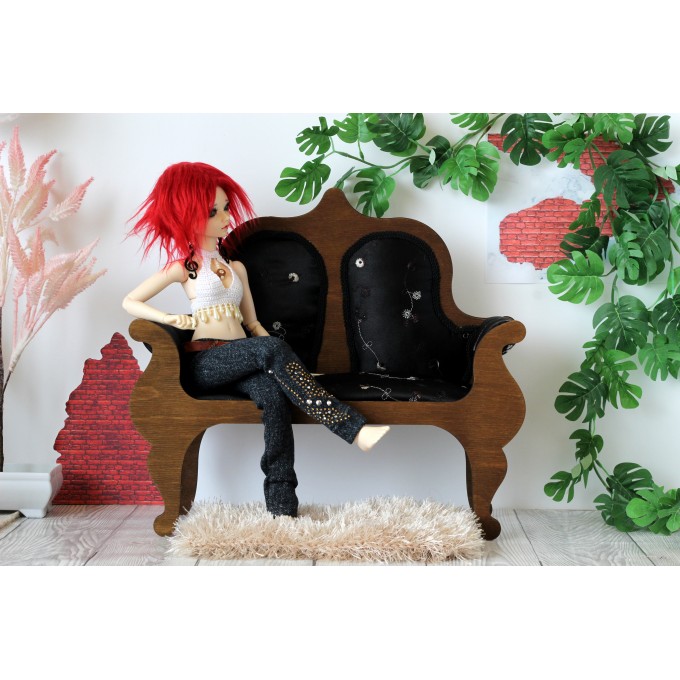 Miniature sofa 1:4 scale upholstered wooden dollhouse 