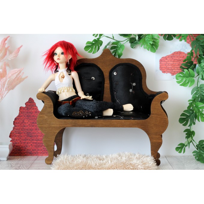 Miniature sofa 1:4 scale upholstered wooden dollhouse 