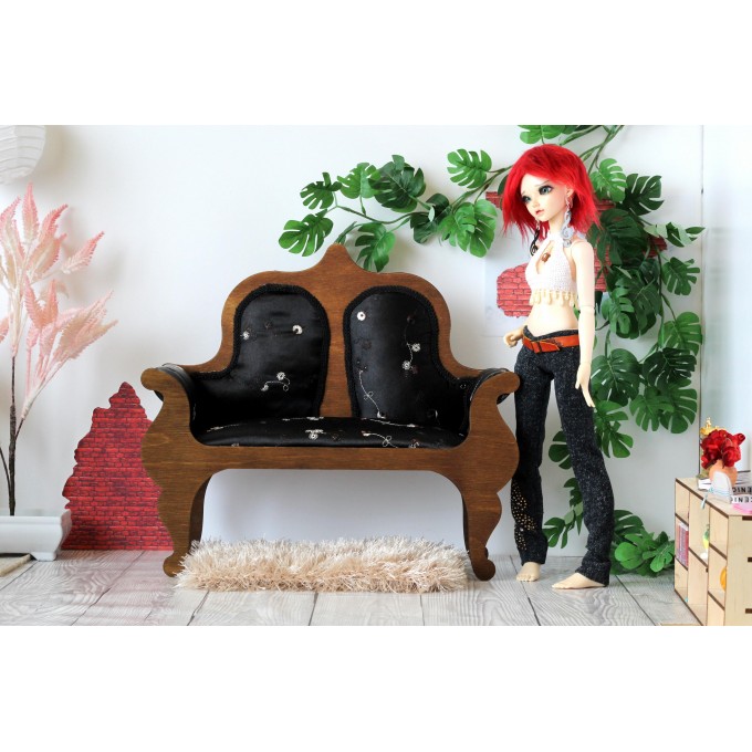 Miniature sofa 1:4 scale upholstered wooden dollhouse 