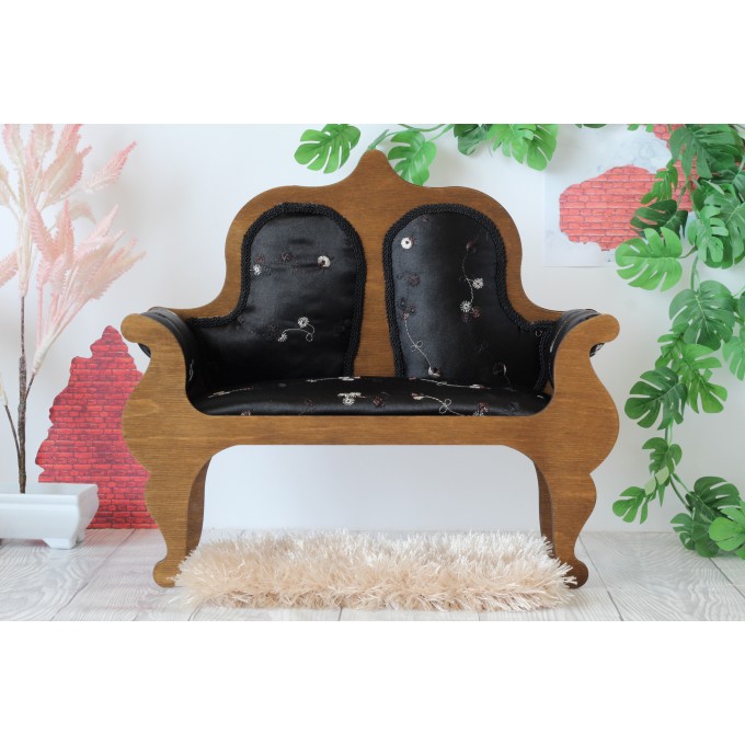 Miniature sofa 1:4 scale upholstered wooden dollhouse 