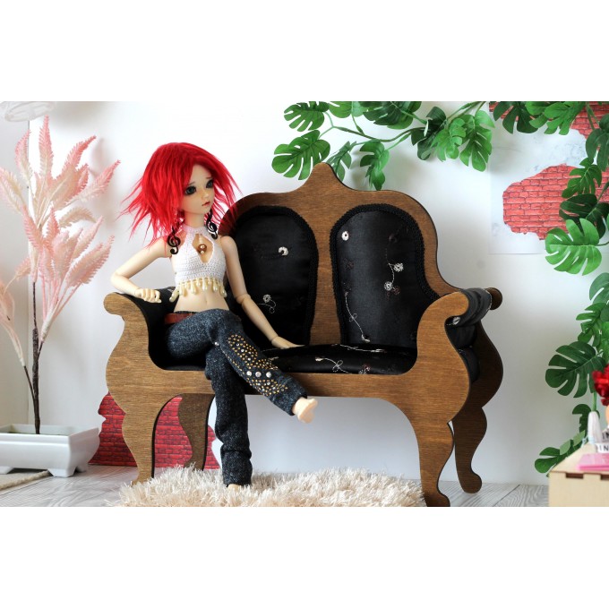 Miniature sofa 1:4 scale upholstered wooden dollhouse 