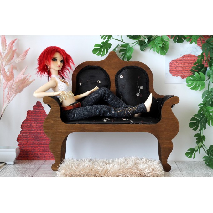 Miniature sofa 1:4 scale upholstered wooden dollhouse 