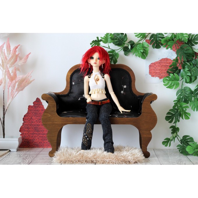 Miniature sofa 1:4 scale upholstered wooden dollhouse 