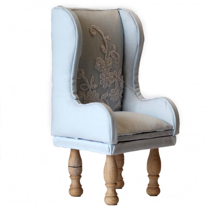 Miniature chair 1:6 scale handmade romantic blue lace