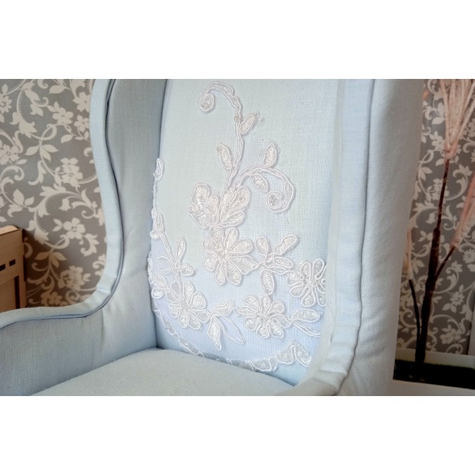Miniature chair 1:6 scale handmade romantic blue lace