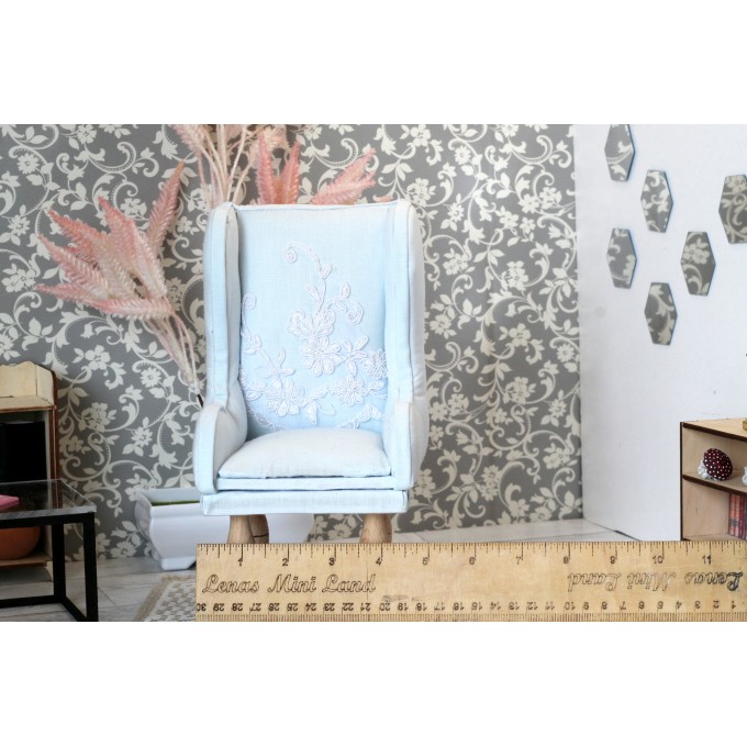 Miniature chair 1:6 scale handmade romantic blue lace