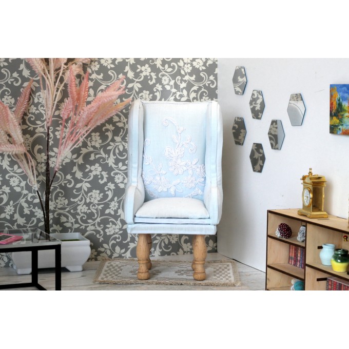 Miniature chair 1:6 scale handmade romantic blue lace