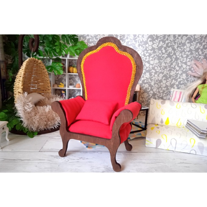 Miniature chair 1:6 scale wooden upholstered colorful 