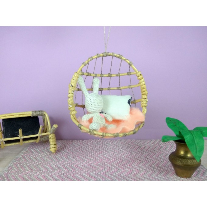 1:12 scale hanging chair, miniature egg cane swing 