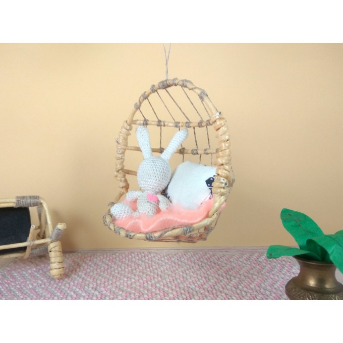 1:12 scale hanging chair, miniature egg cane swing 