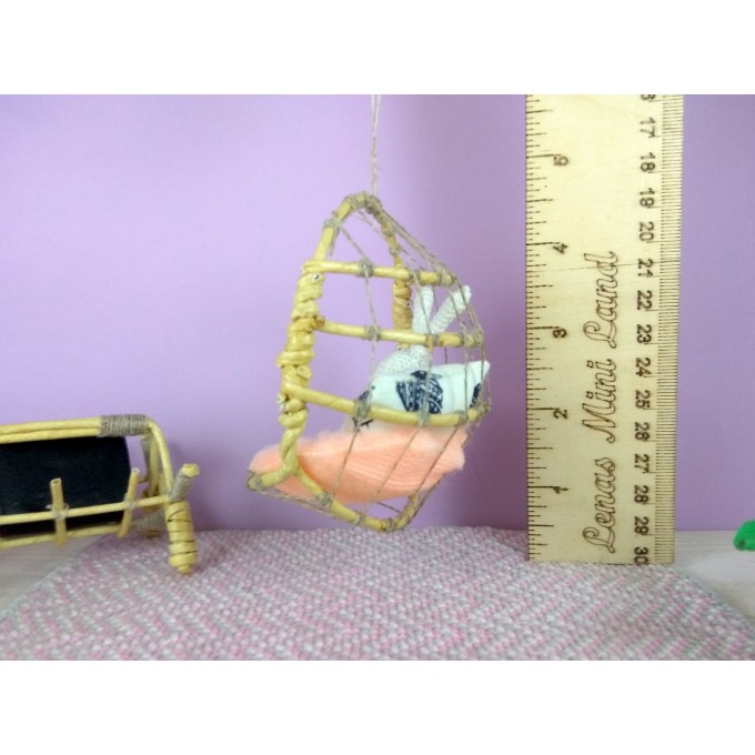 1:12 scale hanging chair, miniature egg cane swing 