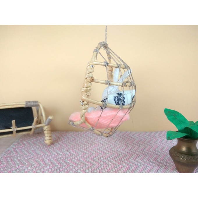 1:12 scale hanging chair, miniature egg cane swing 