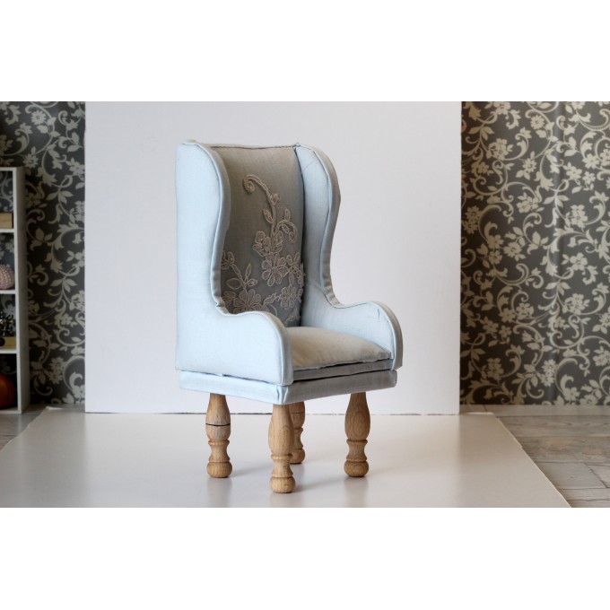 Miniature chair 1:6 scale handmade romantic blue lace