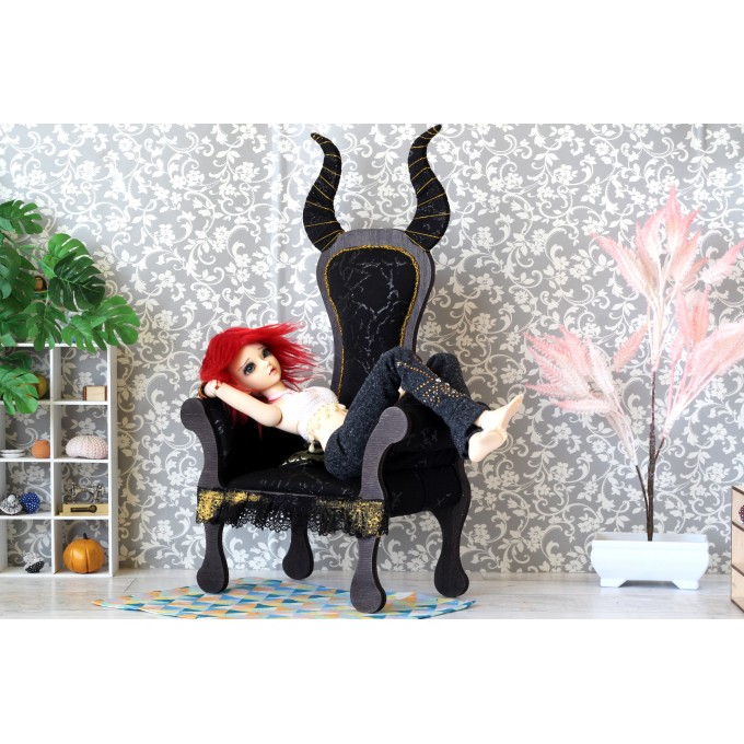 Miniature devil chair 1:4 scale. Wooden dollhouse furniture 