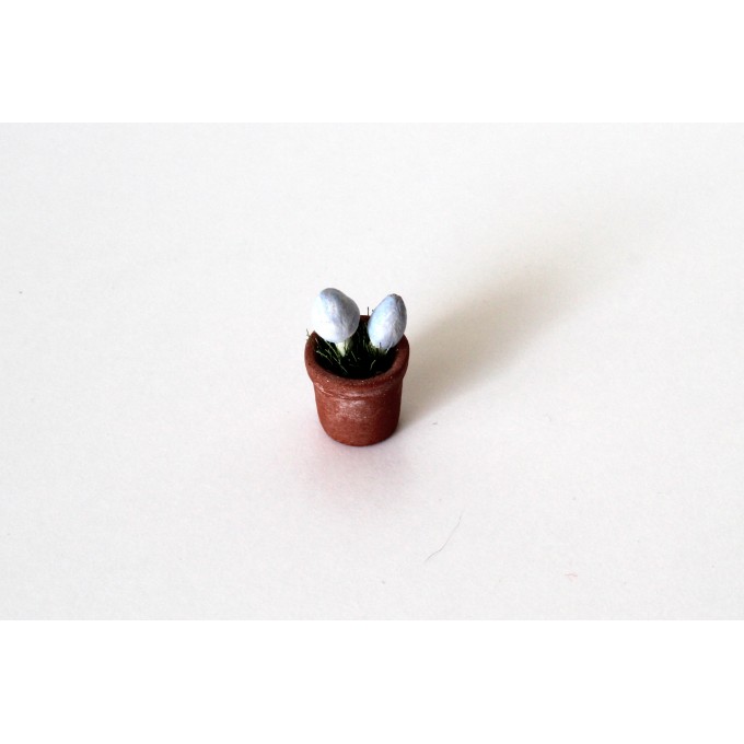 Miniature potted mushrooms with grass. Tiny dollhouse