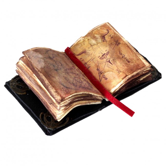 Miniature witch book, 1:6 scale open old pages magic spell